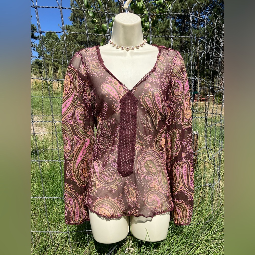 Breezy, boho sheer blouse, size S, no label